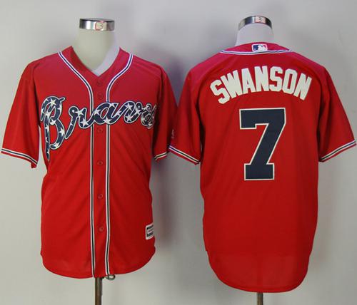 Braves #7 Dansby Swanson Red New Cool Base Stitched MLB Jersey - Click Image to Close